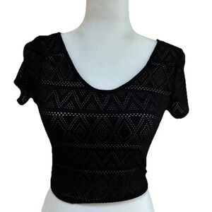Sparkle & Fade Stretchy Bodycon Sexy Crochet Crop Top Black Mesh Women’s Medium